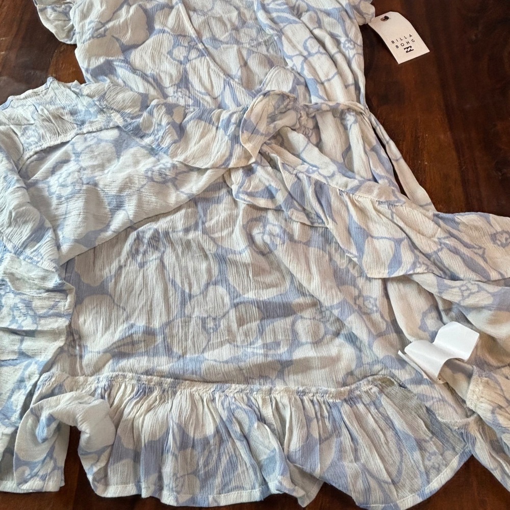 Billabong Wrap and Roll Floral Mini Dress Blue White Ruffle XS ABJWD00247 - Picture 10 of 12